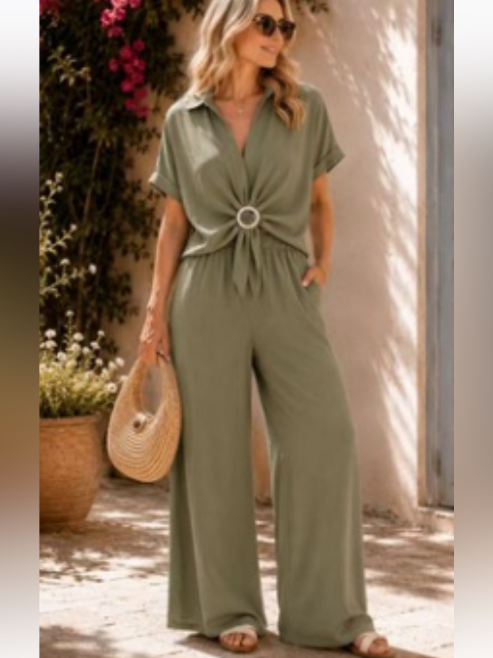 5.Made in Italy 🇮🇹 Olive Green Wide-Leg  pants with